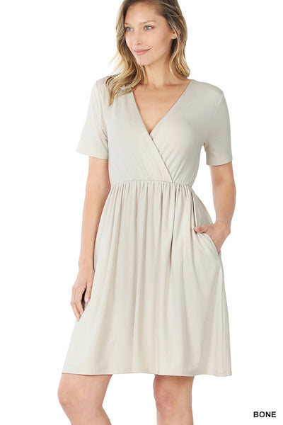 BRUSHED DTY BUTTERY SOFT FABRIC SURPLICE DRESS