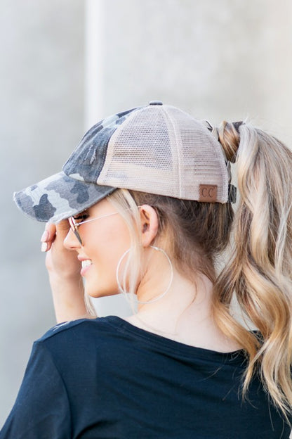 CC Camo Criss-Cross Ponytail Caps