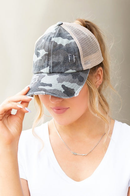 CC Camo Criss-Cross Ponytail Caps