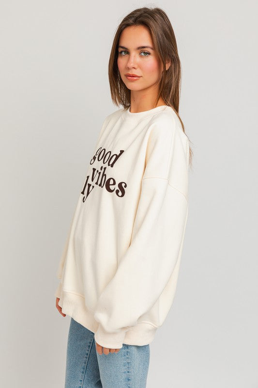 Letter Embroidery Oversized Sweatshirt