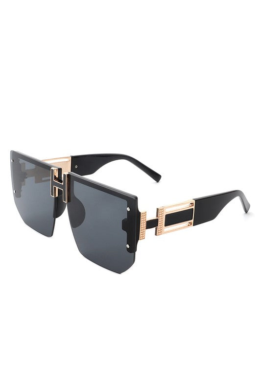 Square Oversize Flat Top Half Frame Sunglasses