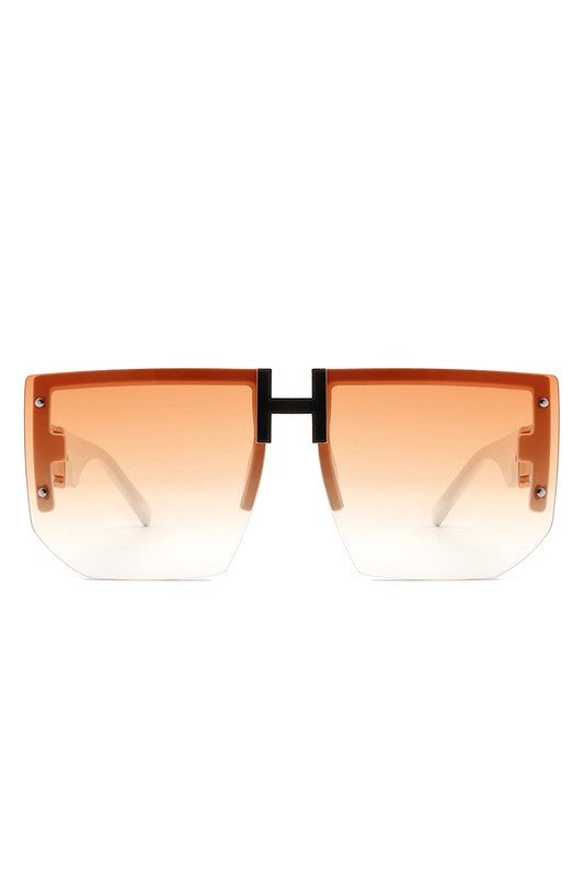 Square Oversize Flat Top Half Frame Sunglasses