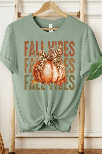 Fall Vibes Pumpkin Leopard Bow Graphic Tee