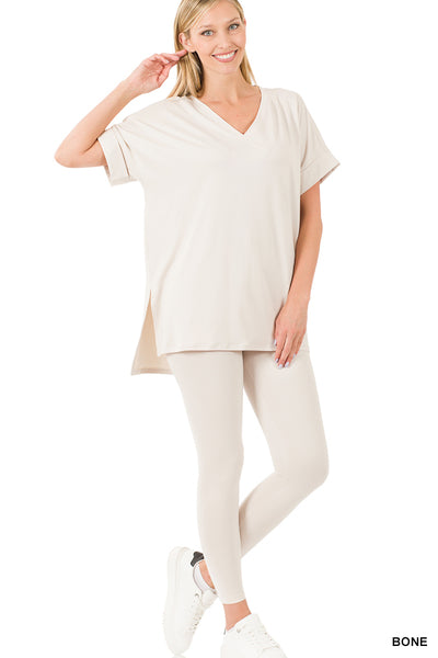 BRUSHED DTY MICROFIBER LOUNGEWEAR SET