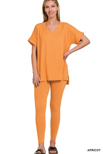 BRUSHED DTY MICROFIBER LOUNGEWEAR SET