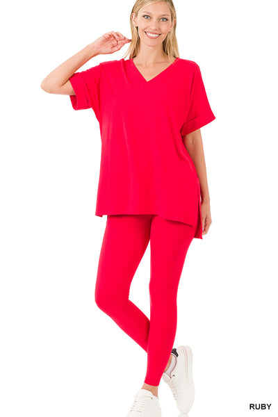 BRUSHED DTY MICROFIBER LOUNGEWEAR SET