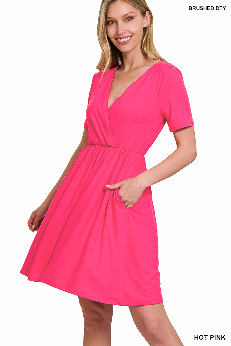 BRUSHED DTY BUTTERY SOFT FABRIC SURPLICE DRESS