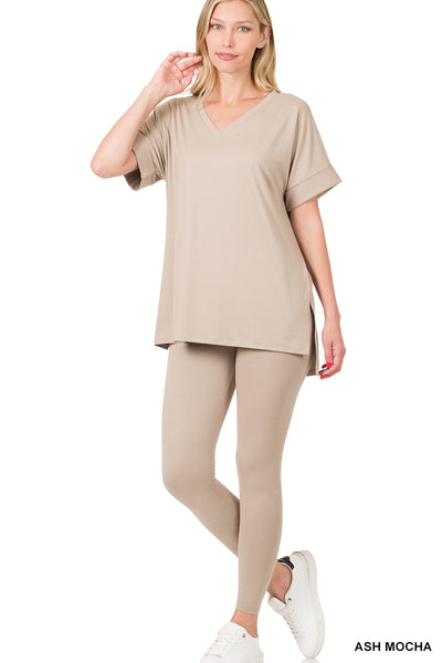 BRUSHED DTY MICROFIBER LOUNGEWEAR SET