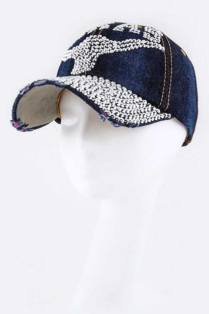 TEXAS Crystal Embellished Fashion Denim Cap