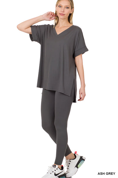 BRUSHED DTY MICROFIBER LOUNGEWEAR SET