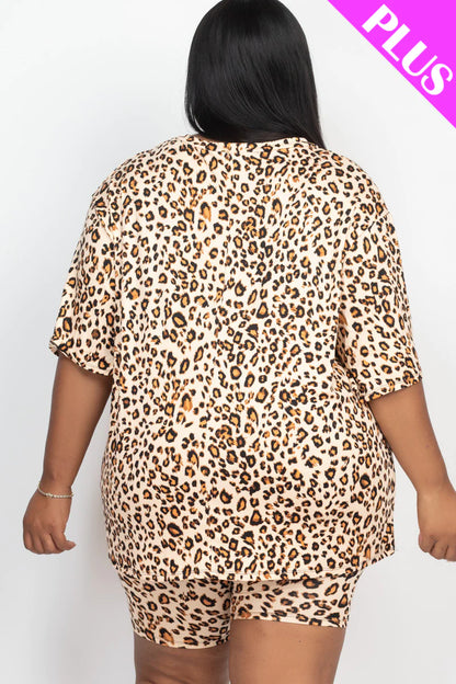 Plus size leopard print short set