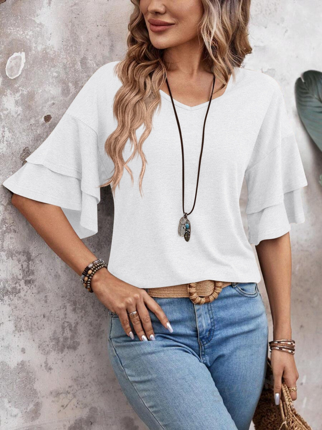 V-Neck Half Sleeve Blouse