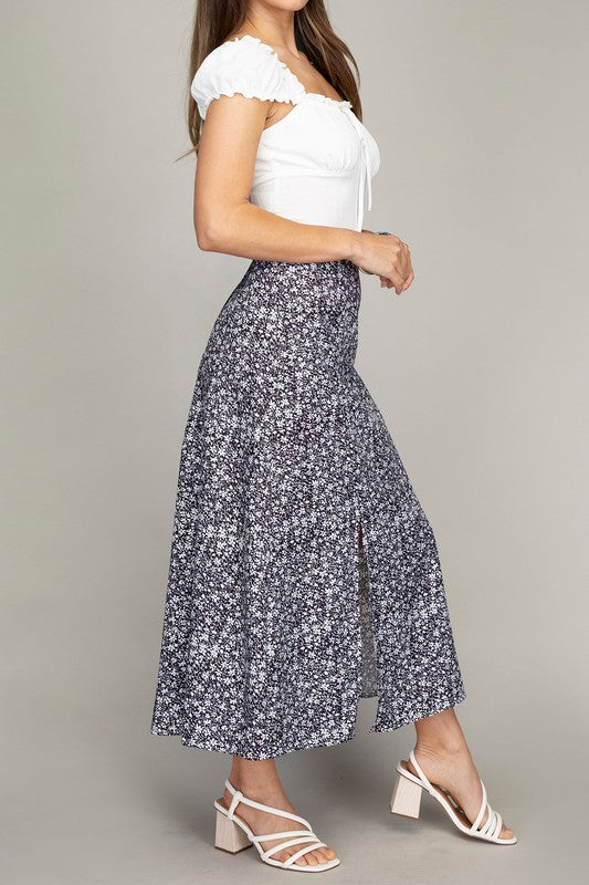 Floral midi skirt with slit