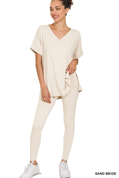 BRUSHED DTY MICROFIBER LOUNGEWEAR SET