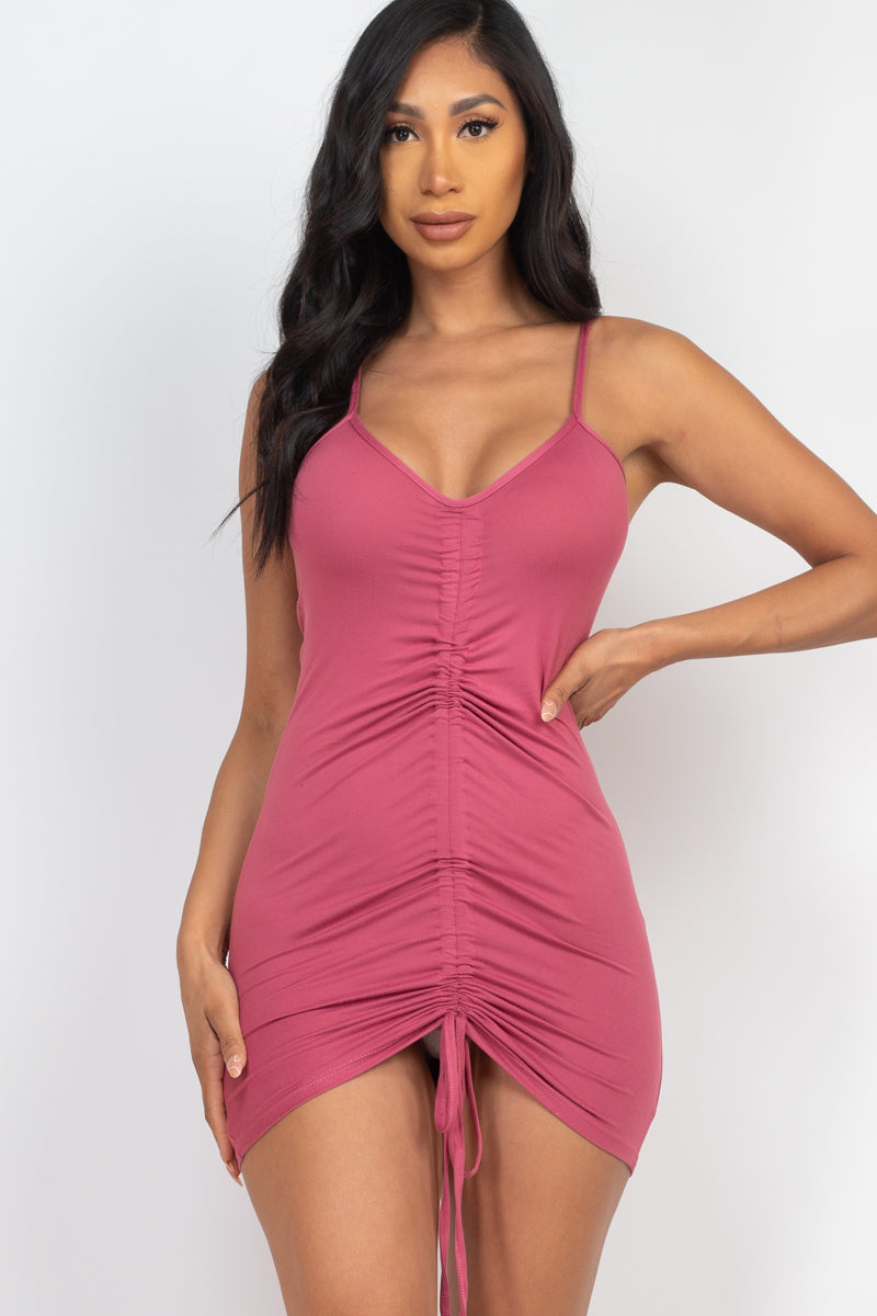 Adjustable Ruched Front Mini Dress