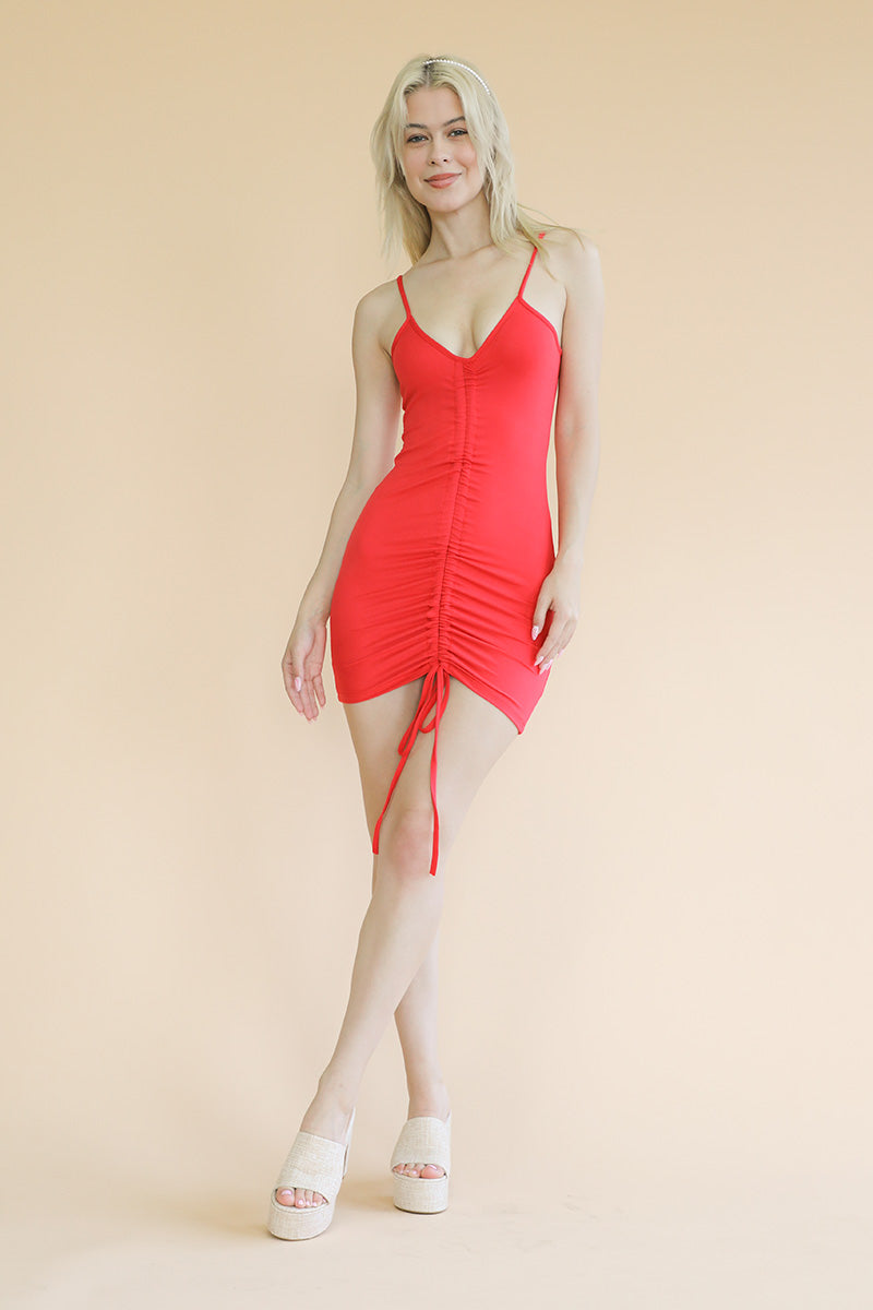 Adjustable Ruched Front Mini Dress
