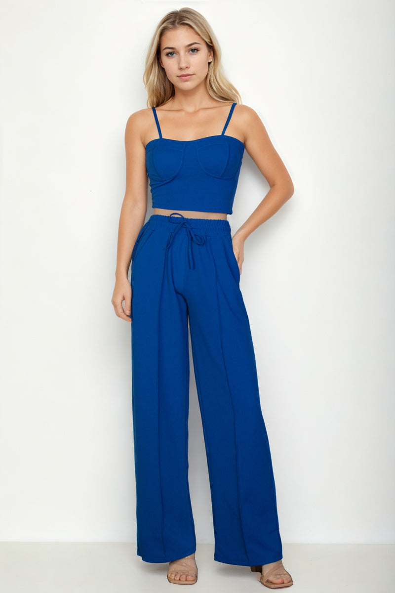 Bustier Crop Cami Top & Slant Pocket Straight Pants