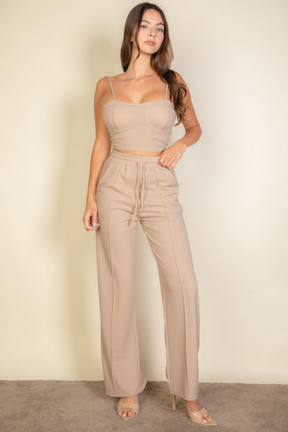 Bustier Crop Cami Top & Slant Pocket Straight Pants