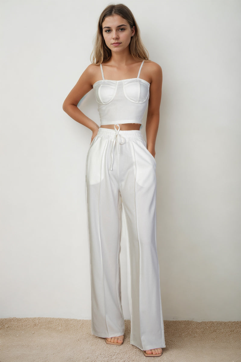 Bustier Crop Cami Top & Slant Pocket Straight Pants