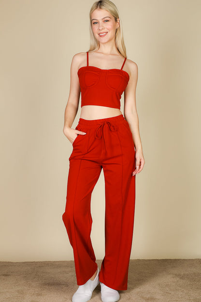 Bustier Crop Cami Top & Slant Pocket Straight Pants