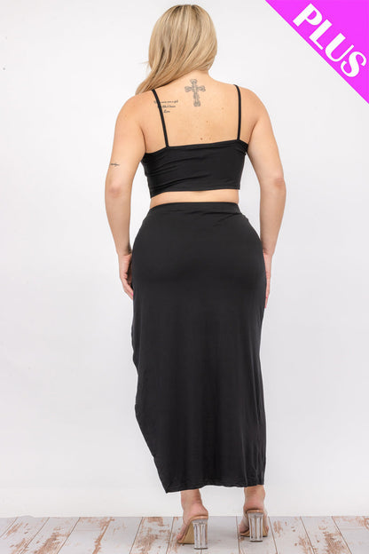 Plus Size Crop Cami & Split Thigh Maxi Skirt Set