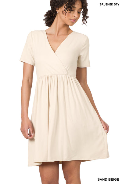 BRUSHED DTY BUTTERY SOFT FABRIC SURPLICE DRESS