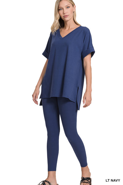 BRUSHED DTY MICROFIBER LOUNGEWEAR SET