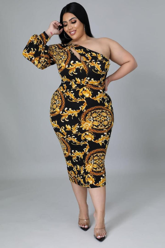 Black and yellow plus size dress