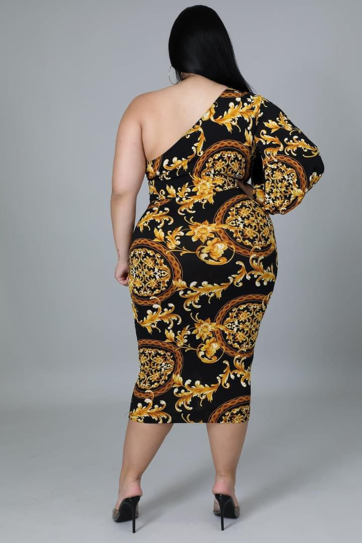 Black and yellow plus size dress