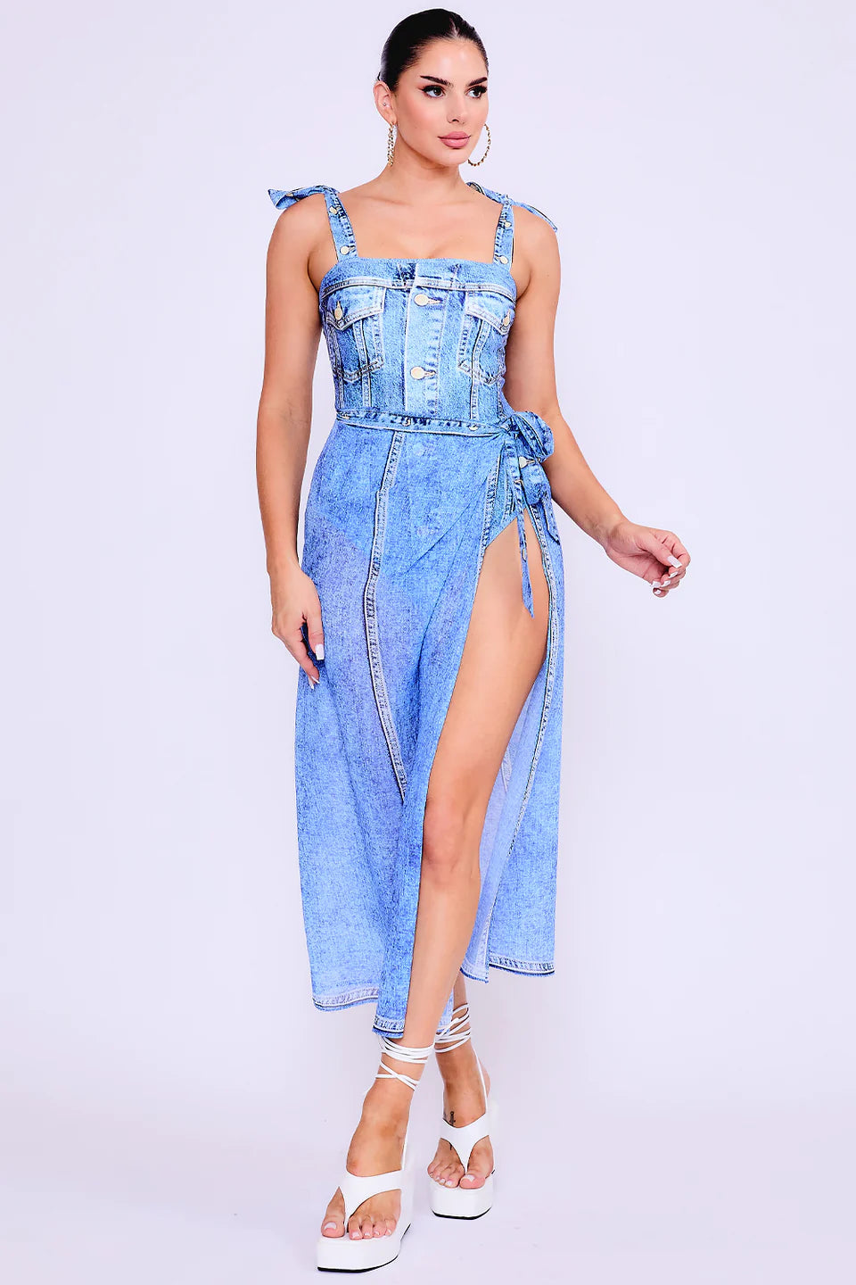 DENIM EFFECT SWIMSUIT & COVER-UP SET