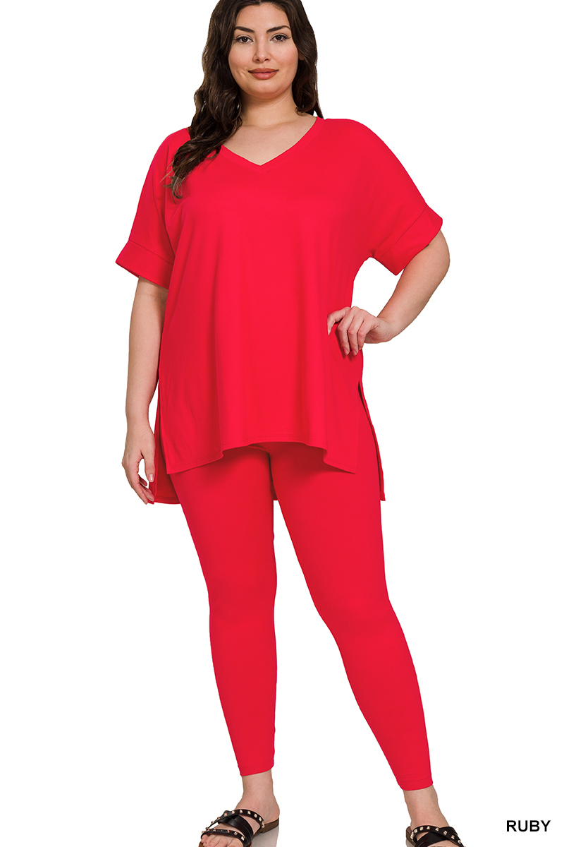 PLUS BRUSHED DTY MICROFIBER LOUNGEWEAR SET