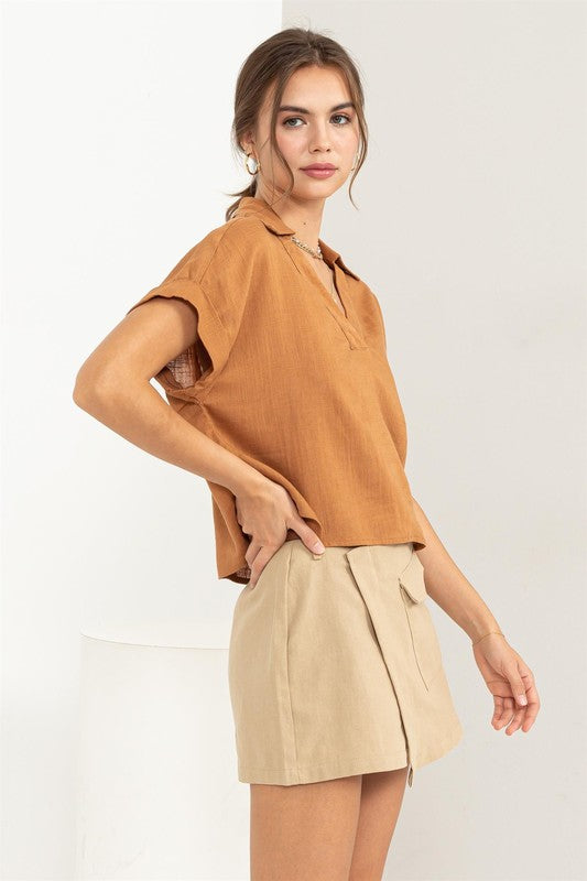 Always a Delight Short Sleeve Linen Top