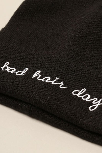 Bad Hair Day Embroidery Solid Cuffed Beanie