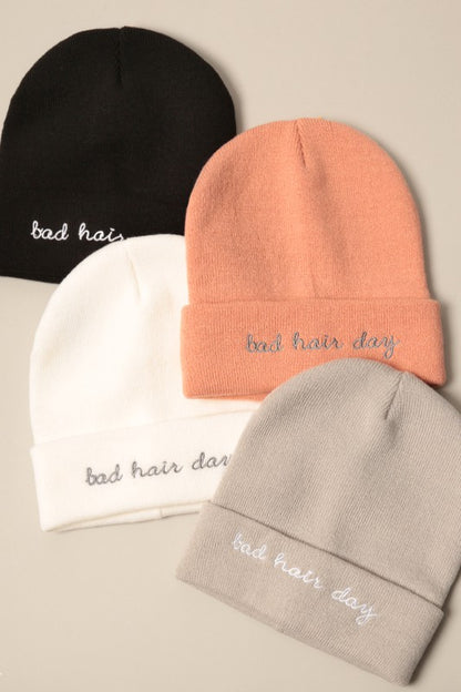 Bad Hair Day Embroidery Solid Cuffed Beanie