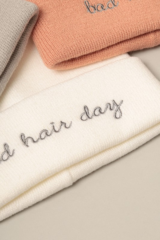 Bad Hair Day Embroidery Solid Cuffed Beanie