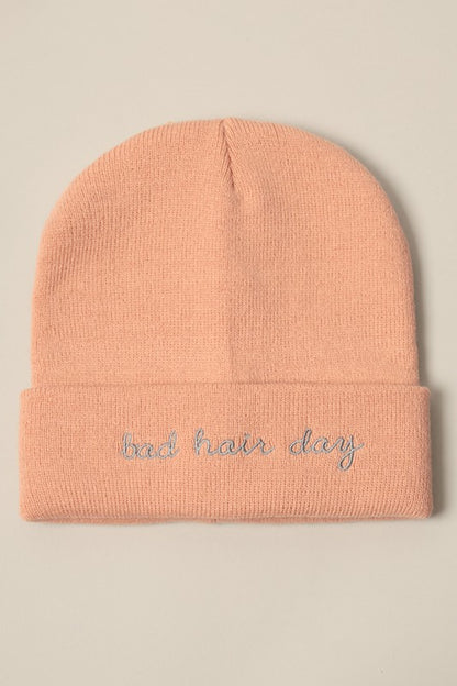 Bad Hair Day Embroidery Solid Cuffed Beanie