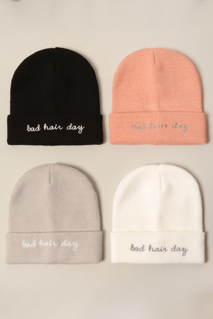 Bad Hair Day Embroidery Solid Cuffed Beanie