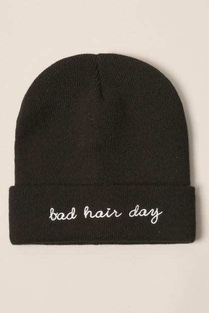 Bad Hair Day Embroidery Solid Cuffed Beanie