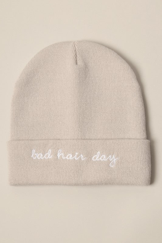 Bad Hair Day Embroidery Solid Cuffed Beanie